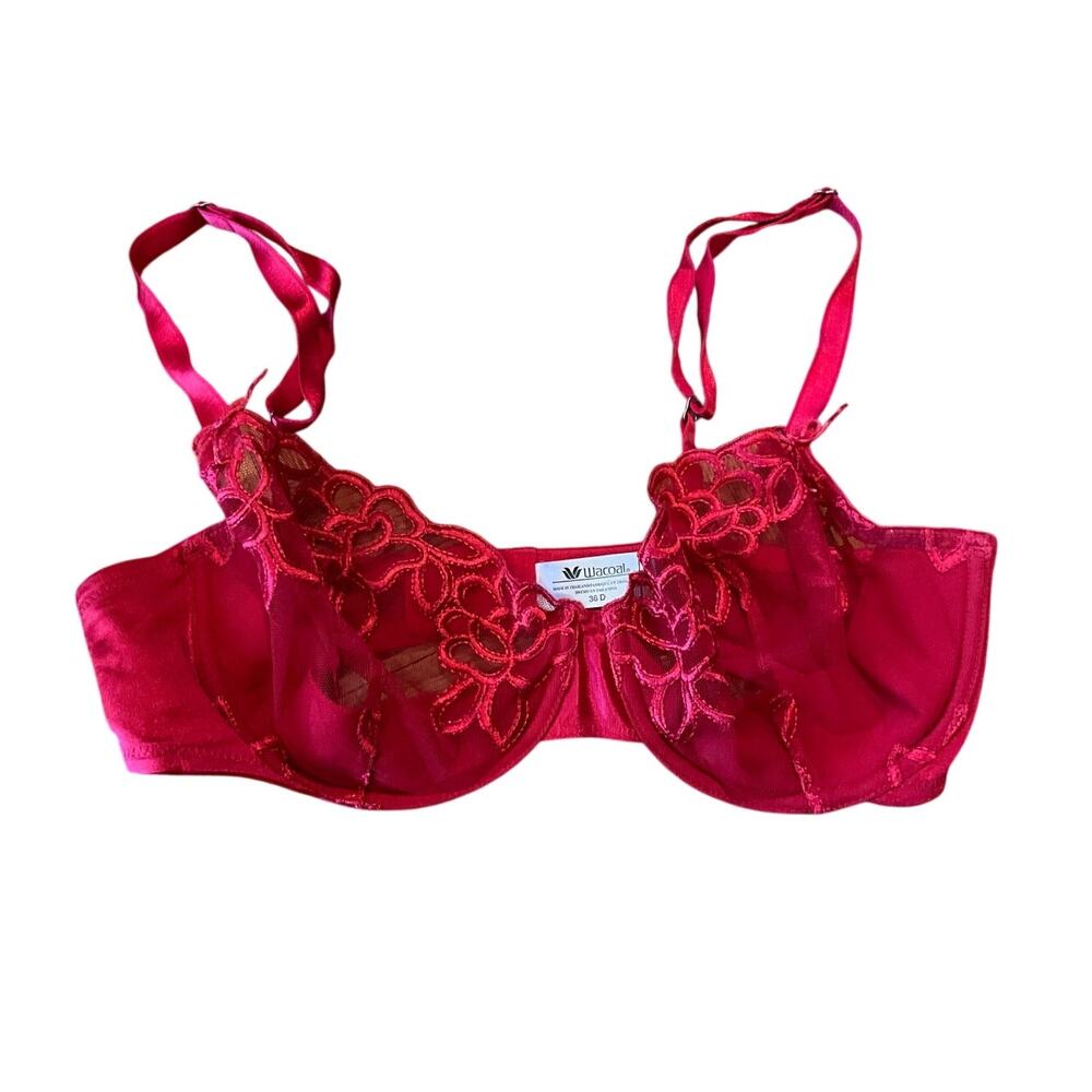 Wacoal Seductress Semi Demi Sheer Floral Embroidered Bra 65781 Pink Size 36D NEW